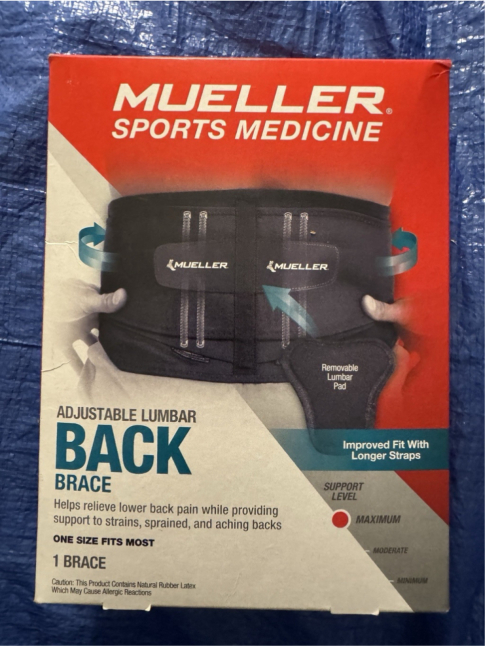 Mueller Sports Medicine Adjustable Lumbar Back Brace One Size Fits Most